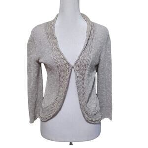 Coldwater Creek Linen Blend Cardigan Oatmeal Women's Size Small